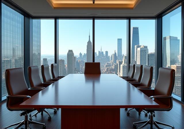 Modern Manhattan office interior with skyline view